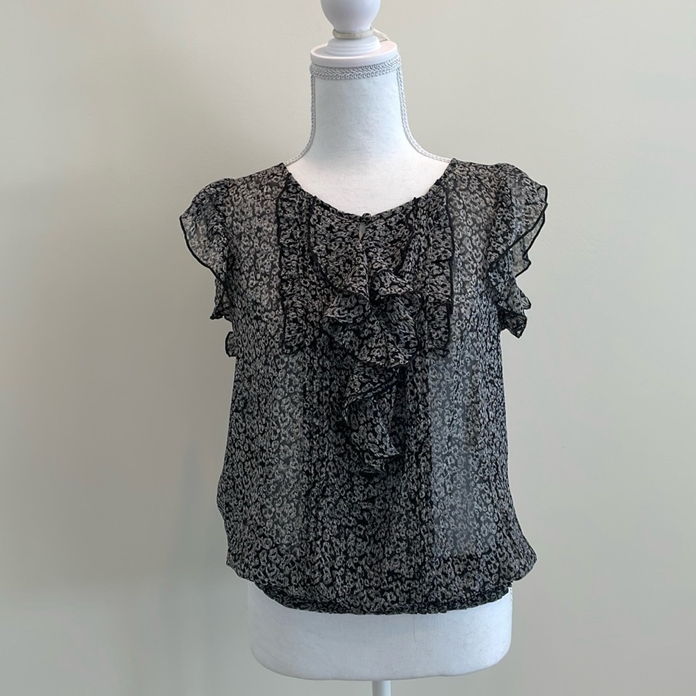 Express Black & White Ruffle Front Sheer Top NWOT. Small